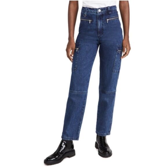 WeWoreWhat Cargo Style Utility Dark Blue Wash Baggy Straight Leg Jeans 25 - Picture 12 of 13